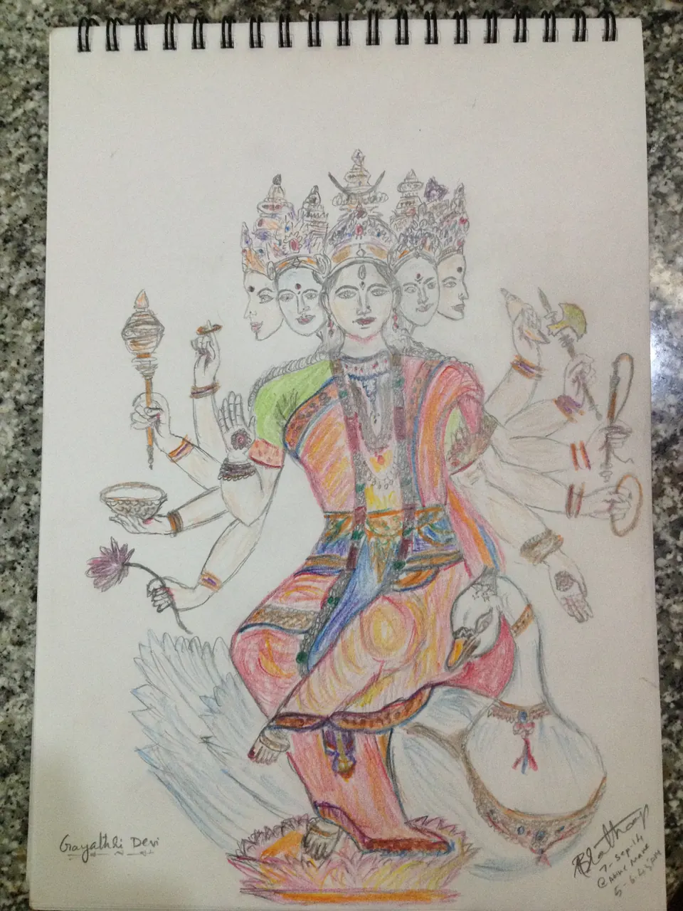 Durga: colour pencil