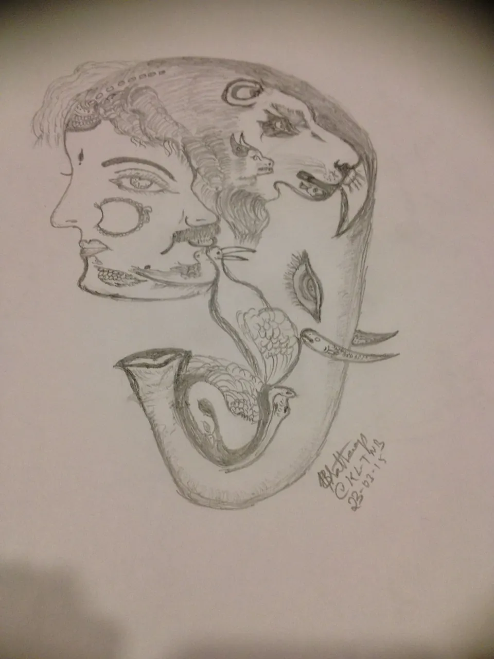 Elephant-face study: pencil